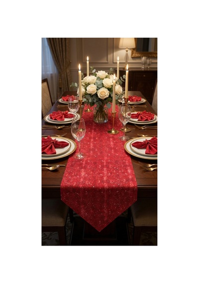%100 Pamuk Kırmızı Üçgen Özel Desenli Runner 40x110 Kırmızı - 900579047 Kırmızı
