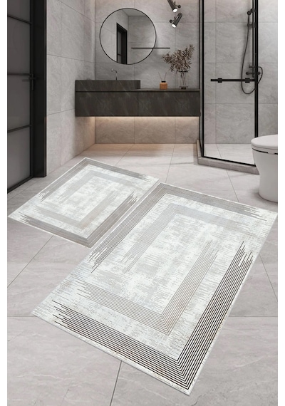 Eliana Home Dijital Baskı 2'li Banyo Paspas Takımı Lna5-0752 100x60 Ve 60x50 Cm Gri