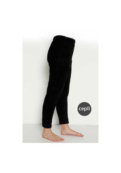 Cepli Lüx Pofuduk Polar Kışlık Pijama Altı Pofcepli Siyah