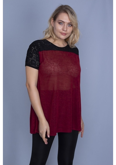 Şans Kadın Bordo Roba Dantel Detaylı Düşük Kollu Bluz 65n25838-bordo Bordo