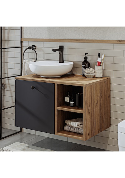 Lavabolu Mdf 75 Cm Çekmeceli Banyo Dolabı Atlantik Çam - Antrasit