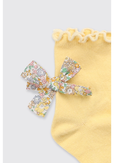Panço Liberty Kumaş Soket Kurdela Detaylı Kız Bebek Çorap Sarı