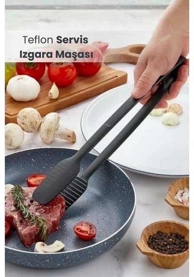 Yanmaz Yapışmaz Yüksek Isıya Dayanıklı Teflon Servis Ve Izgara Maşası