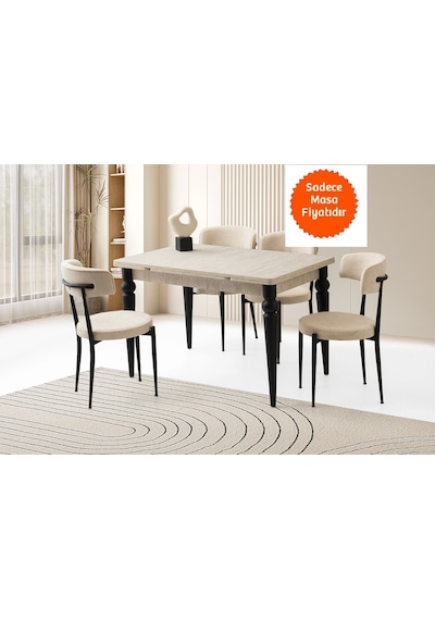 Yandan Açılır Büyüyen Yemek Masası Sidon-Siyah Ayaklı 60x90 CM Bej