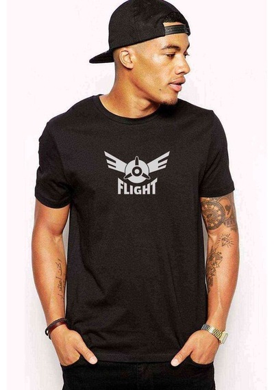 Flight Logo Air Flight Logo Baskılı Siyah Erkek Tshirt