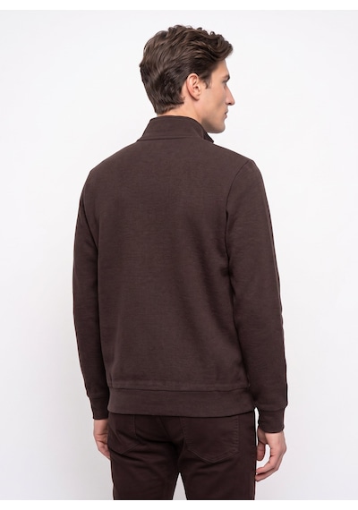 Mustang Kahverengi Erkek Fermuarlı Basic Nakışlı Sweatshirt M6wm-swt1591 Kahve