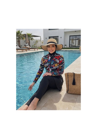 Maşuka Paraşüt Kumaş Crop Detaylı,desenli Büyük Beden Şık Kadın Tesettür Mayo 3'lü Set Pantolon,üst,bone Siyah - Desenli Siyah - Desenli Maşuka Paraşüt Kumaş Crop Detaylı,desenli Büyük Beden Şık Kadın Tesettür Mayo 3'lü Set Pantolon,üst,bone Siyah - Desenli Siyah - Desenli