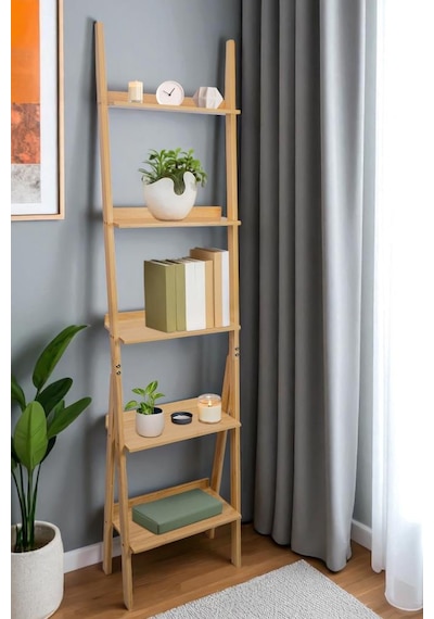 Digithome Bambu 5 Raflı Merdiven Kitaplık Banyo Düzenleyici Raf Organizer Saksılık Db-0022 Kahverengi