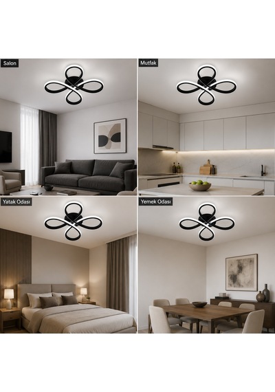 Solis Led Plafonyer Avize Beyaz Işık Siyah