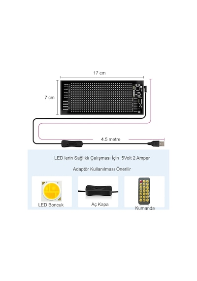 Hymark Programlanabilir 17x7cm Matrix Kayan Yazı Emoji Led Ekran