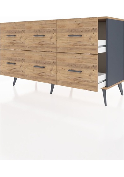 Hyperion Konsol 6 Çekmeceli 132x44x83 Antrasit-çam Çam Hyperion Konsol 6 Çekmeceli 132x44x83 Antrasit-çam Çam