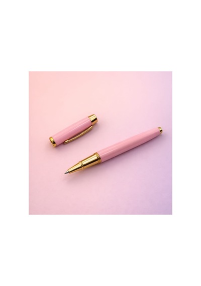4 Adet Premium Pembe Metal Roller Kalem Metal Gövde, Gold Detaylı Şık Tasarım, İmza Kalemi, Promo Pen 1