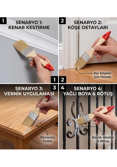Tr Ahşap Saplı Boya Kestirme Fırçası Seti 2'li - Profesyonel Kenar, Köşe, Vernik Ve Yağlı Boya Fırça Seti - K
