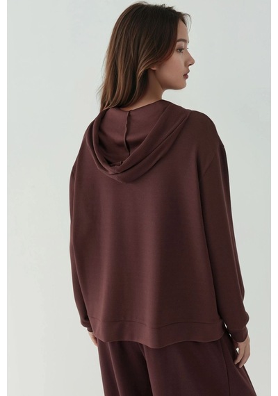 Hiccup Modal Touch Fermuarlı Kapşonlu Sweatshirt Kestane Kahvesi