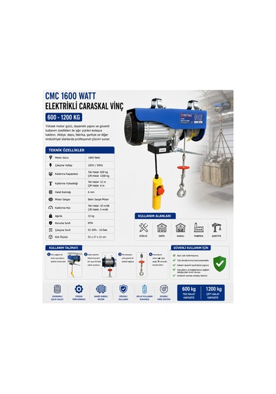Cmc 1600 Watt Elektrikli Caraskal Vinç 600-1200 Kg
