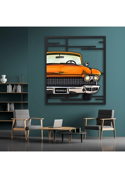 Turuncu Klasik Amerikan Otomobili - Metal Tablo - Dec0316 84 X 95 Cm Çok Renkli