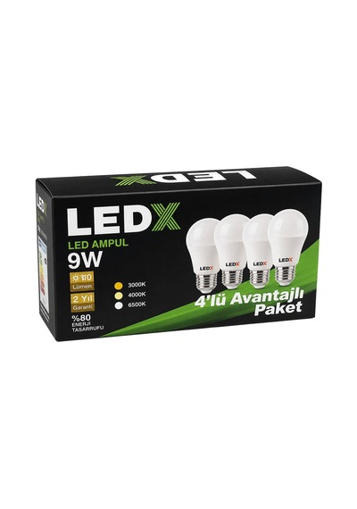 Ledx Al-ll9-4 9 Watt 6500k Beyaz E27 Duy 4'lü Avantajlı Paket Ampul
