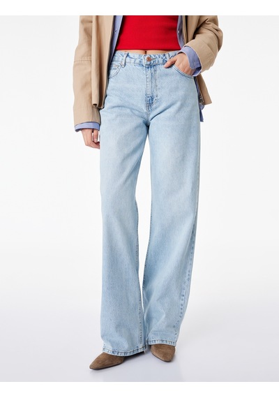 Koton Yüksek Bel Düz Paça Cepli Pamuklu Denim Pantolon - Straight Fit Jeans Açık İndigo 6sal40009md Açık İndigo Koton Yüksek Bel Düz Paça Cepli Pamuklu Denim Pantolon - Straight Fit Jeans Açık İndigo 6sal40009md Açık İndigo