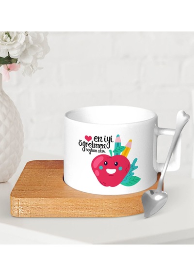 Kişiye Özel En Iyi Öğretmen Ahşap Altlıklı Seramik Fincan-11