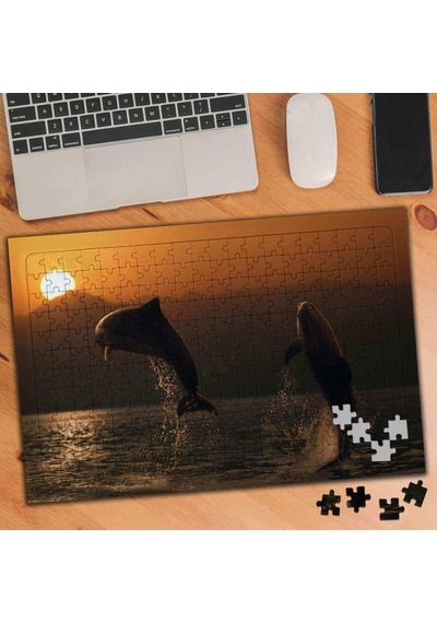 Gün Batımında Sevimli Yunuslar 240 Parça Puzzle Yapboz-19706491