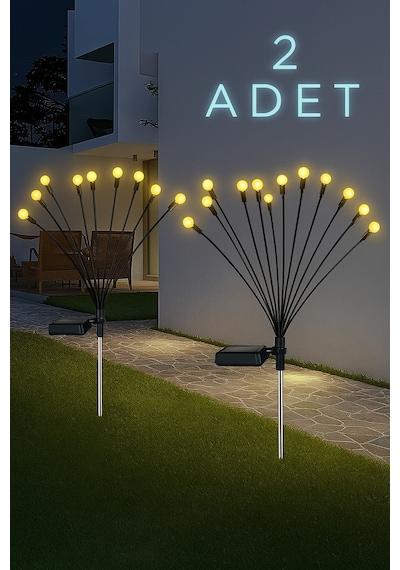 İndecor Houseware 6 Led'li Sarı Güneş Enerjili Bahçe Aydınlatması Peyzaj Balkon Lambası Solar Işık Ateş Böceği 2adet Diğer