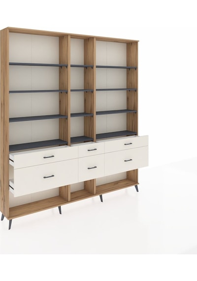 Arges Dolap 12 Raflı 6 Çekmeceli 220x30x243 Çam-antrasit/aytaşı Antrasıt/aytası Arges Dolap 12 Raflı 6 Çekmeceli 220x30x243 Çam-antrasit/aytaşı Antrasıt/aytası
