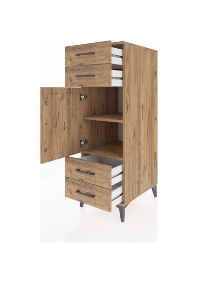 Kronos Dolap 2 Raflı 4 Çekmeceli Tek Kapaklı 44x59x134 Çam-çam Çam