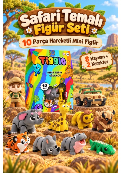 Tigglo 10'lu Hareketli Mini Hayvan Ve Karakter Figür Oyuncak Seti Çiftlik, Okyanus, Safari Ve Orman Tema Seçenekleri Safari Hayvanları