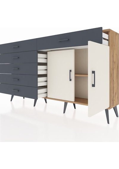 Arges Konsol Tek Raflı 6 Çekmeceli 2 Kapaklı 176x30x99 Çam-aytaşı Çam-aytaşı/antrasit Arges Konsol Tek Raflı 6 Çekmeceli 2 Kapaklı 176x30x99 Çam-aytaşı Çam-aytaşı/antrasit