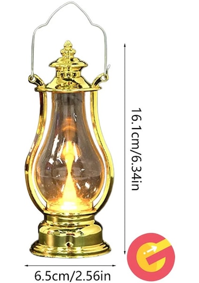 Retro Alev Efektli Led Lamba Pilli Gaz Lambası Modeli Kandil Atmosfer Dekoratif Ramazan Yılbaşı Aydınlatma Altın