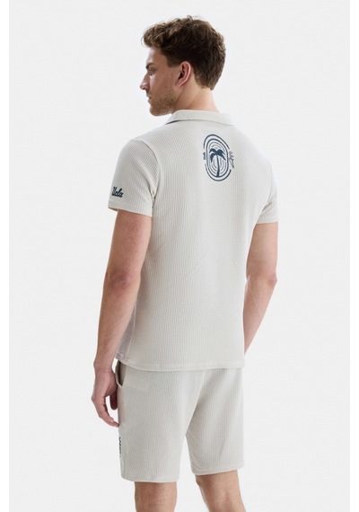 Ucla Russel Bej Polo Yaka Baskılı Erkek Tshirt Bej