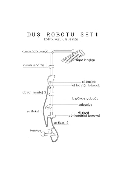 Eco Lounge Robot Tepe Duş Sistemi Yağmurlama Duş Seti Krom Siyah Kare