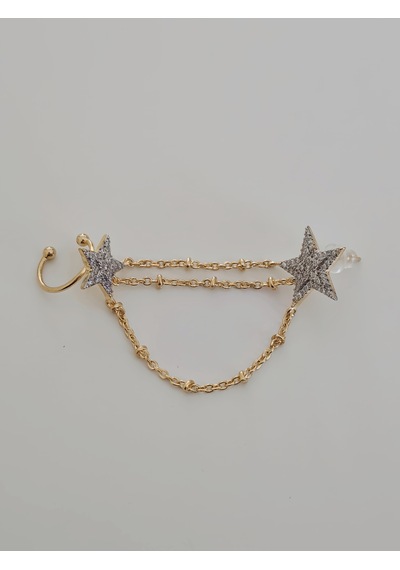 Yıldız Model Zirkon Taşlı Ear Cuff Kıkırdak Küpesi Gold