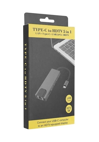 Hytech Hy-usbc80 4k 30hz Gri Metal 2xusb3.0 1xhdmı, 1xpd Gigabit Type C Adaptör