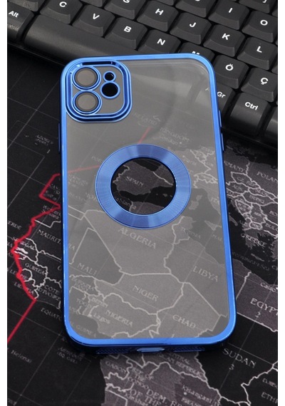Apple Uyumlu iPhone 11 Saks Mavi Renkli Kenarlı Lazerli Şeffaf Kılıf Lens Korumalı