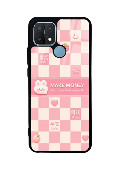 Oppo A15 Pink Make Money Tasarımlı Glossy Telefon Kılıfı Pembe