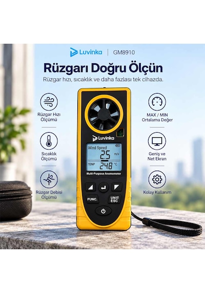 Luvinka Gm8910 Çok Fonksiyonlu Rüzgar Ölçer Anemometre