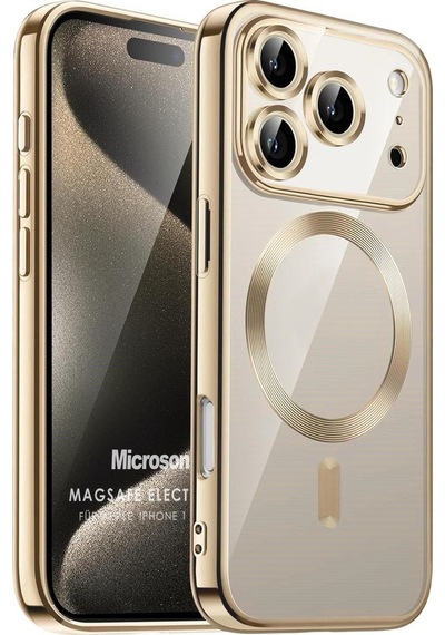 Microsonic Apple iPhone Uyumlu 17 Pro Kılıf Magsafe Luxury Electroplate Gold -