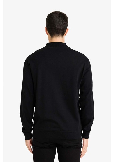 Defacto Regular Fit Polo Yaka Yarım Fermuarlı Sweatshirt F2254ax25wnbk81 Siyah-bk81