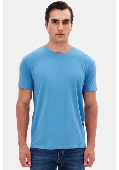 Twn Slim Fit İndigo Düz Kabartma Baskılı T-shirt 4ec148551753m 771