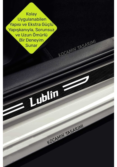 Daewoo Lublin Karbon Kapı Eşiği Dekoratif Kapı Koruyucu Siyah Üzeri Beyaz Yazılı 4 Parça Set Daewoo Lublin