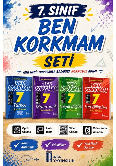 7.sınıf Ben Korkmam Türkçe-matematik-fen Bilimleri- Sosyal Bilgiler Soru Bankası Seti