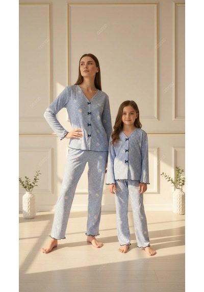 Divinus Panda Desenli Kız Çocuk Pijama Takımı Mavi