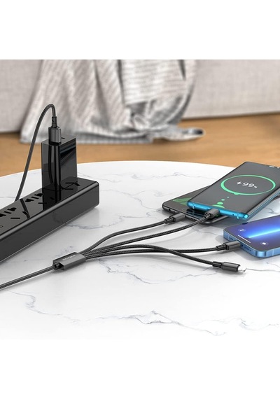 4in1 Usb Kablo Lightning + Micro + Type-c 4'ü 1 Arada Lightning/micro-usb/usb-c İçin Şarj Kablosu 1metre 2a Akım Bx72 2x Lightning+type-c+micro Uçlu Kablo
