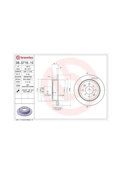 Honda Civic 5 Arka Fren Diski 1993-1995 Brembo 08571910 2adettir