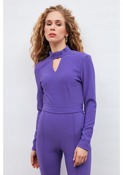 Sateen Sırt Detaylı Bodysuit Bluz - Mor