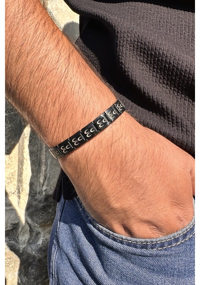 Osmanlı Üç Hilal Bayrağı İtalyan Charm Unisex Çelik Bileklik Scb58 Siyah