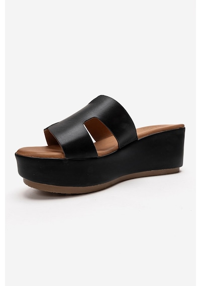 Luvishoes Luvi Shoes Lıa Siyah Cilt Hakiki Deri Kadın Dolgu Topuklu Terlik Siyah