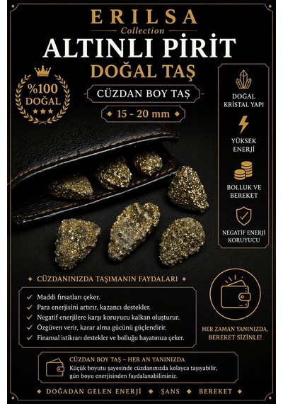 Sertifikalı Altınlı Pirit Taşı Kütle - Cüzdan Boy 15-20 Mm Doğal Taş Kütle Şans Bereket