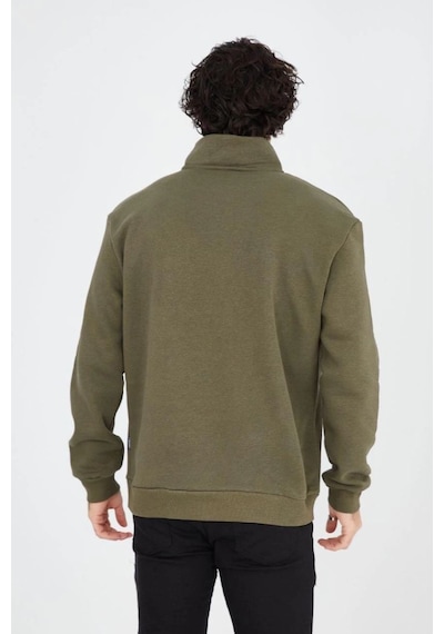 Erkek Yarım Fermuarlı Baskılı 3 İplik Pamuklu Sweatshirt - Yeşil